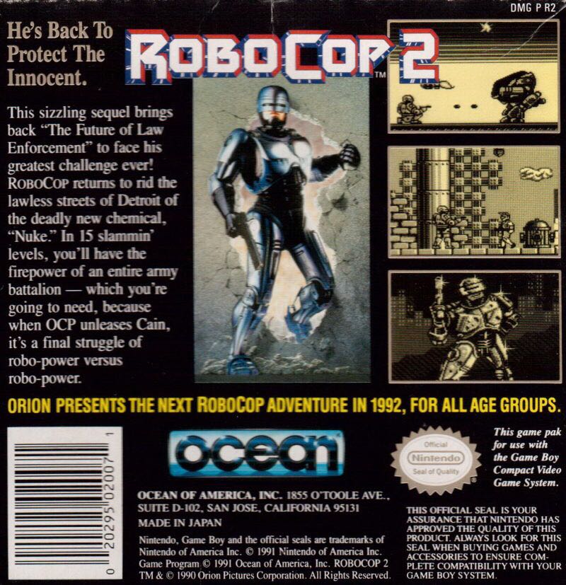 Robocop 2 (Cart Only) - Nintendo Game Boy (Ocean - 1) video game collectible [Barcode 020295020071] - Main Image 2