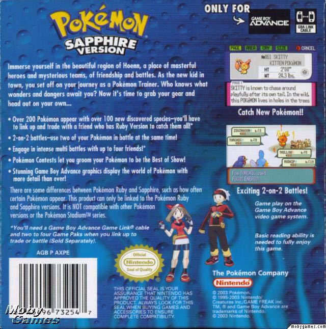 Pokemon Sapphire - Nintendo Game Boy Advance (GBA) video game collectible - Main Image 2