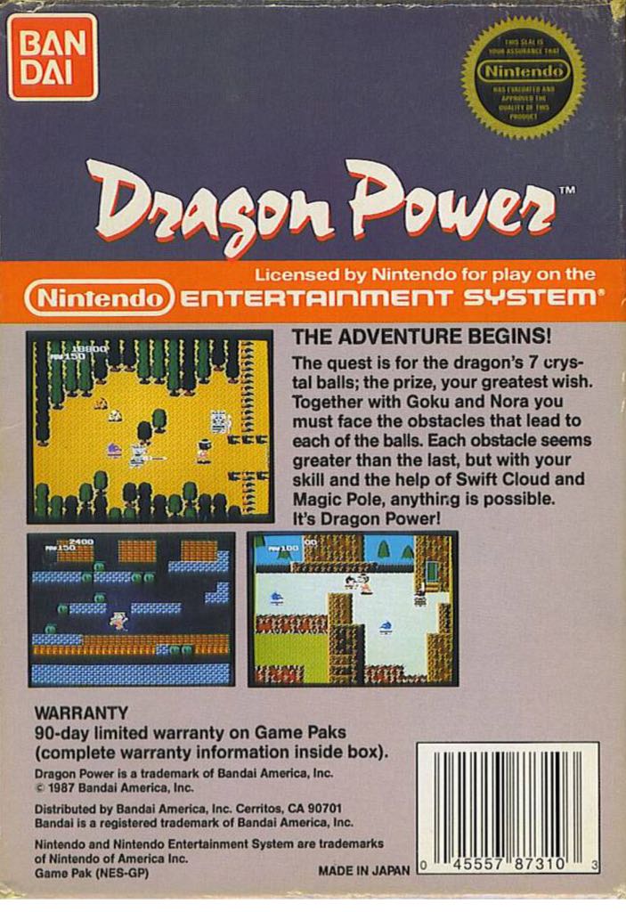 Dragon Power - Nintendo Entertainment System (NES) (Bandai America) video game collectible - Main Image 2