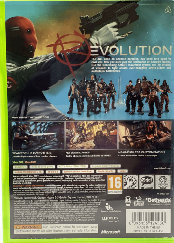Brink - Microsoft Xbox 360 (Bethedesa Software - 1) video game collectible [Barcode 093155124585] - Main Image 2