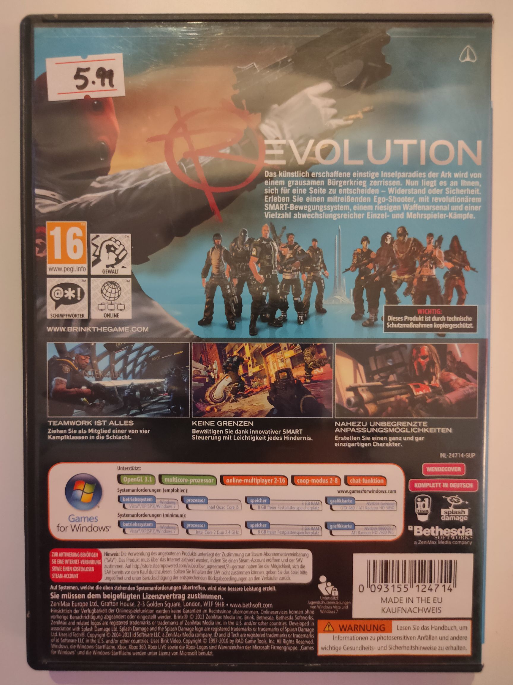 Brink - PC (Bethesda Softworks - 1-8) video game collectible [Barcode 093155124714] - Main Image 2