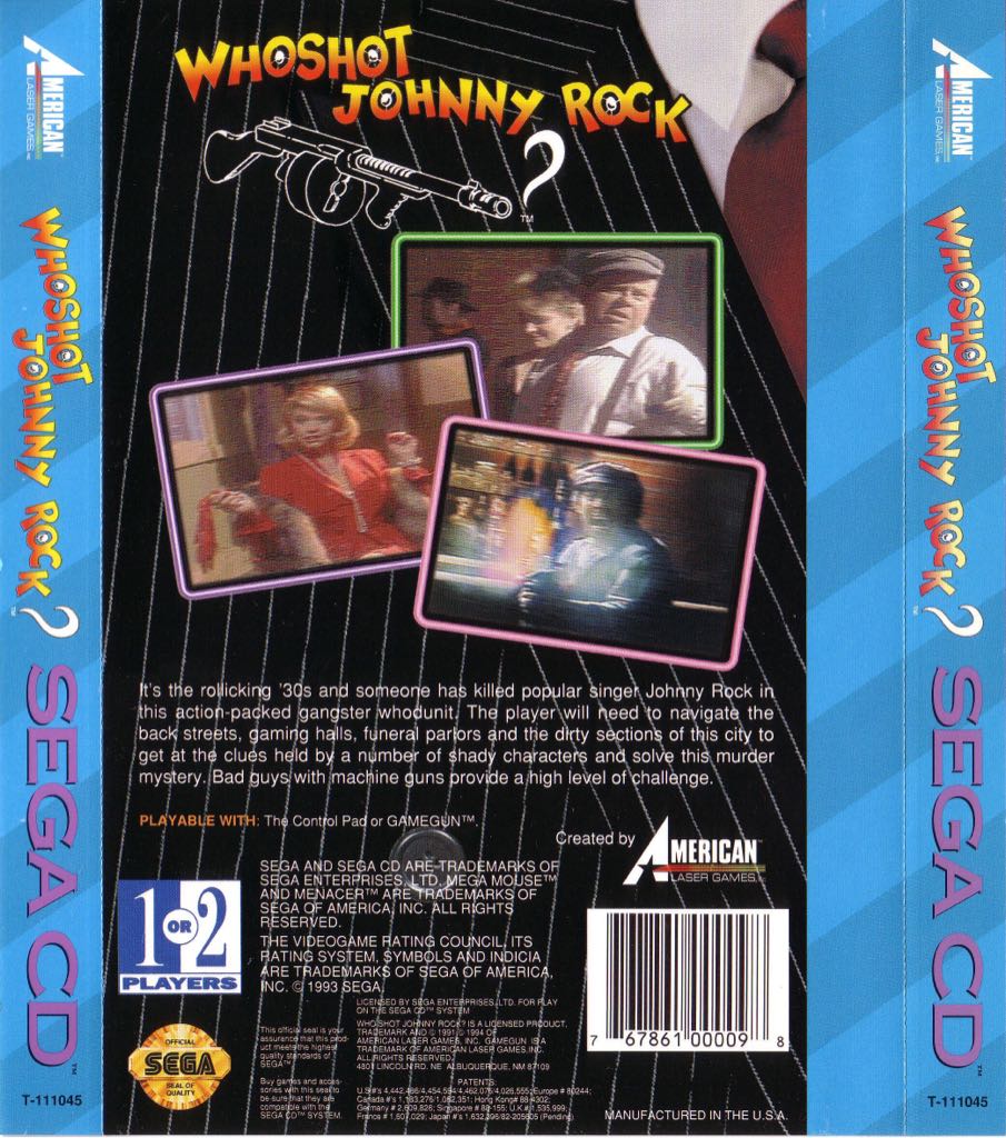 Who Shot Johnny Rock? - Sega CD (American Lazer Games - 2) video game collectible [Barcode 767861000098] - Main Image 2