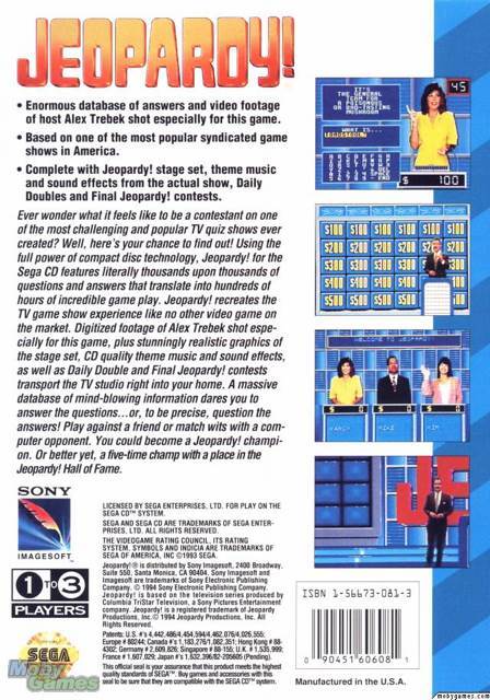 Jeopardy! - Sega CD (GameTek - 3) video game collectible [Barcode 090451606081] - Main Image 2