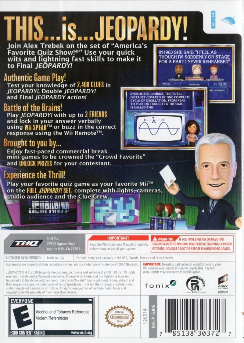 Jeopardy! - Nintendo Wii (THQ - 3) video game collectible [Barcode 785138303727] - Main Image 2
