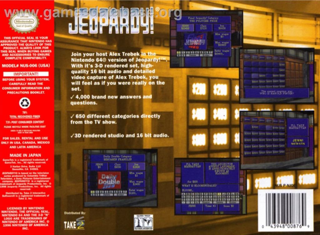 Jeopardy! - Nintendo 64 (N64) video game collectible - Main Image 2