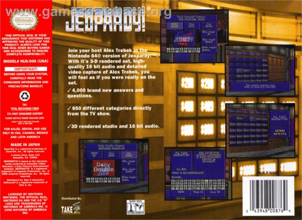 Jeopardy! - Nintendo 64 (N64) video game collectible - Main Image 2