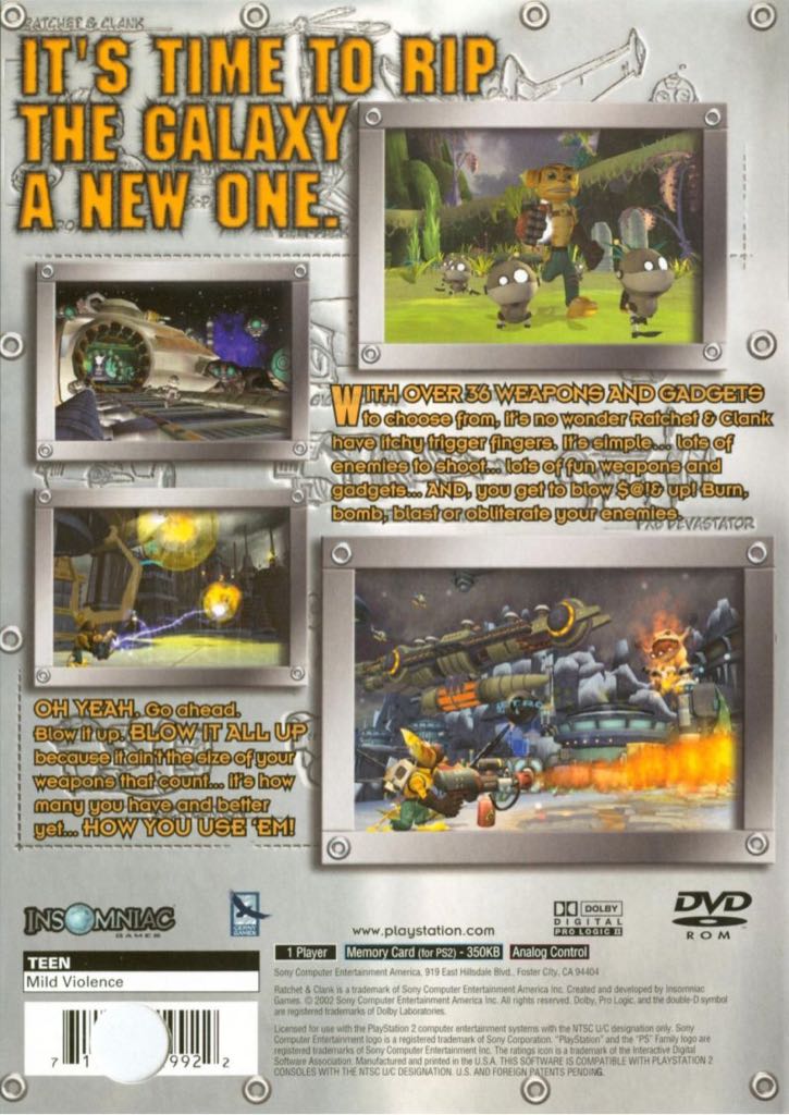Ratchet & Clank - Sony PlayStation 2 (PS2) (Insomniac Games - 1 Players) video game collectible [Barcode 711719391425] - Main Image 2
