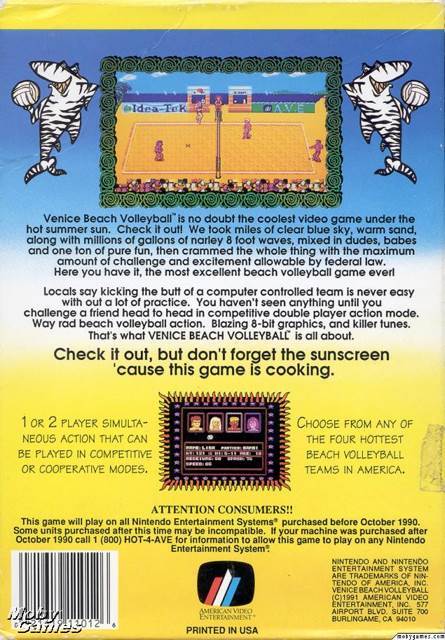 Venice Beach Volleyball - Nintendo Entertainment System (NES) (American Video Entertainment) video game collectible - Main Image 2