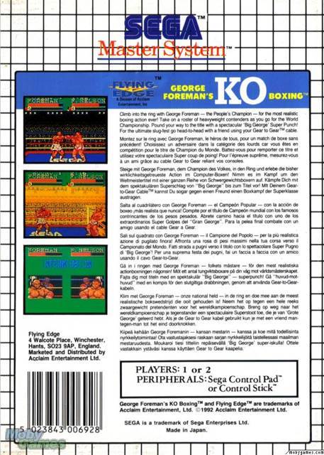 George Foreman’s KO Boxing - Sega Master System (Flying Edge - 2) video game collectible [Barcode 5083243006928] - Main Image 2