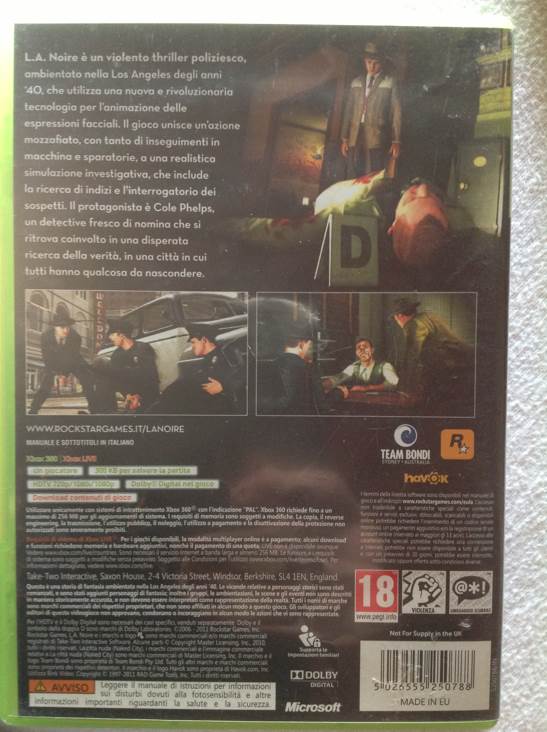 L.A. Noire - Microsoft Xbox 360 (Rockstar Games - 1) video game collectible [Barcode 5026555250788] - Main Image 2