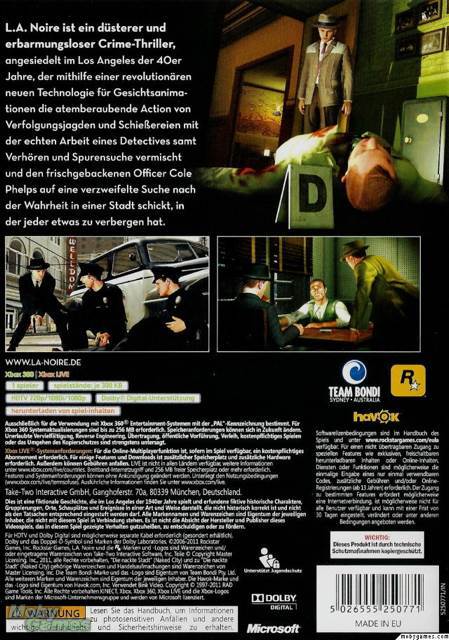 La Noire - Microsoft Xbox 360 (Rockstar - 1) video game collectible [Barcode 5026555250832] - Main Image 2