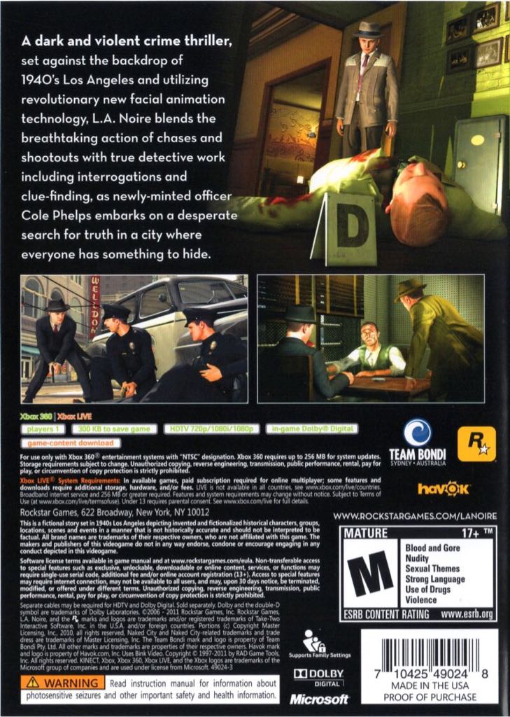 L.A. Noire - Microsoft Xbox 360 video game collectible - Main Image 2