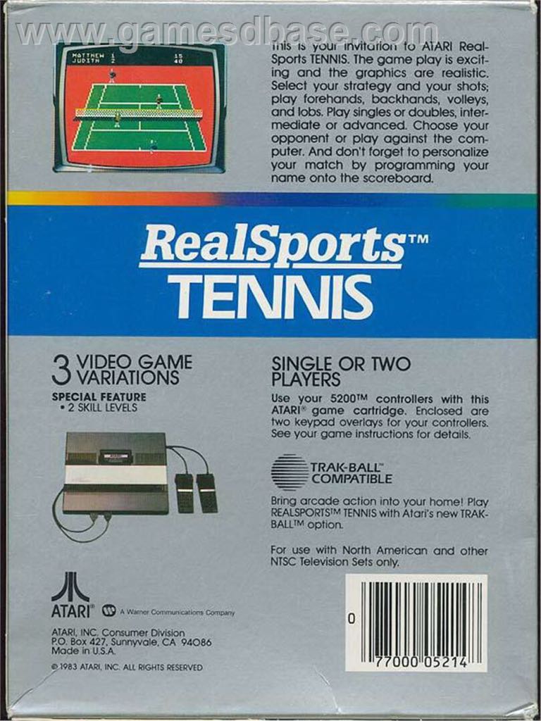 Realsports Tennis - Atari 5200 video game collectible - Main Image 2