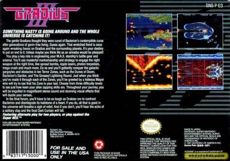 Gradius III - Nintendo Super Nintendo Entertainment System (SNES) (Konami - 1) video game collectible [Barcode 083717150008] - Main Image 2