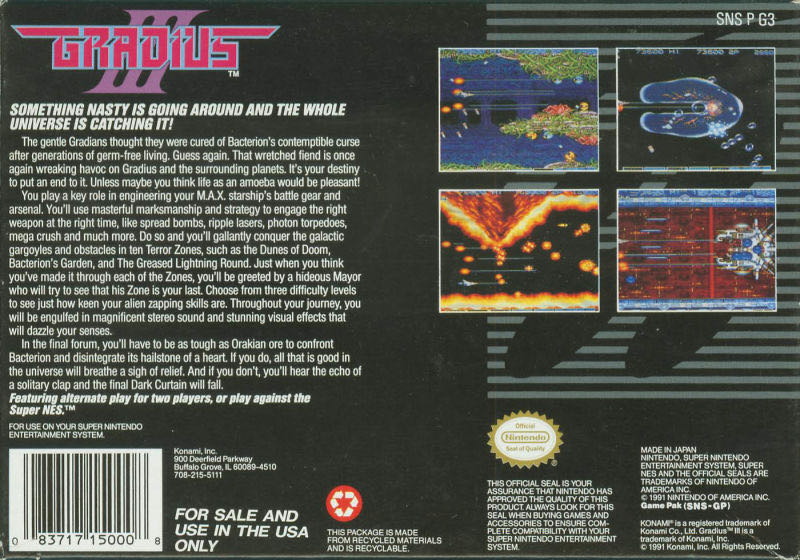 Gradius III - Nintendo Super Nintendo Entertainment System (SNES) (Konami - 2) video game collectible - Main Image 2