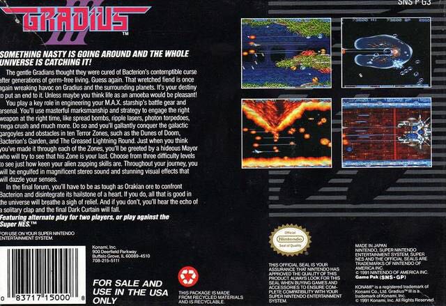 Gradius III - Nintendo Super Nintendo Entertainment System (SNES) video game collectible - Main Image 2