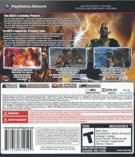 inFAMOUS 2 - Sony PlayStation 3 (PS3) (Sony Computer Entertainment - 1) video game collectible [Barcode 711719174981] - Main Image 2
