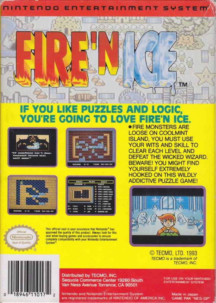 Fire ’n Ice - Nintendo Entertainment System (NES) (Tecmo - 1) video game collectible - Main Image 2