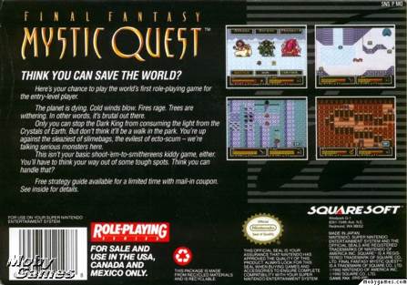 Final Fantasy: Mystic Quest - Nintendo Super Nintendo Entertainment System (SNES) (SquareSoft - 1) video game collectible [Barcode 045496330101] - Main Image 2