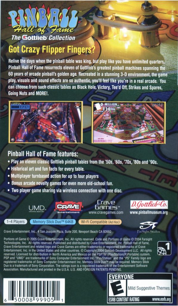 Pinball Hall Of Fame: The Gottlieb Collection - Sony PlayStation Portable (PSP) (Crave Entertainment - 4) video game collectible [Barcode 650008999150] - Main Image 2