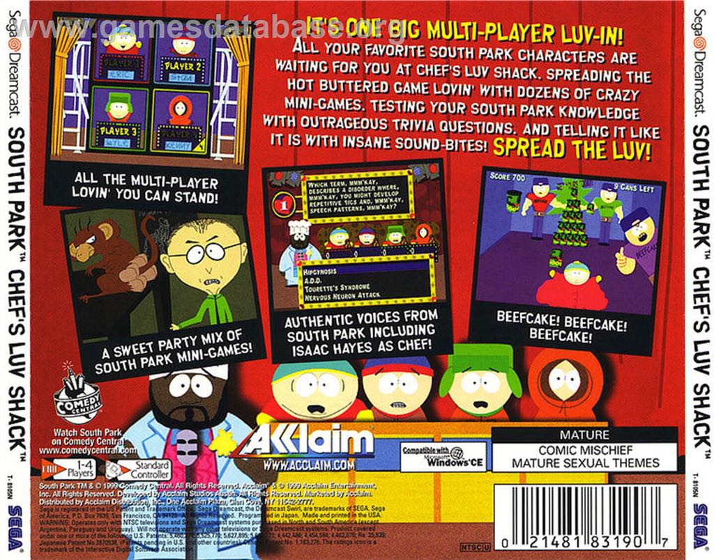 South Park: Chefs Luv Shack - Sega Dreamcast (Acclaim Entertainment - 1-4) video game collectible [Barcode 3455198319019] - Main Image 2