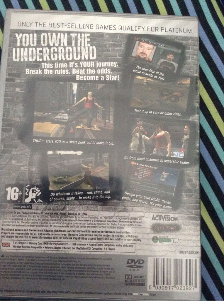 Tony Hawk’s Underground - Sony PlayStation 2 (PS2) (Activision - 1-2) video game collectible [Barcode 5030917023927] - Main Image 2