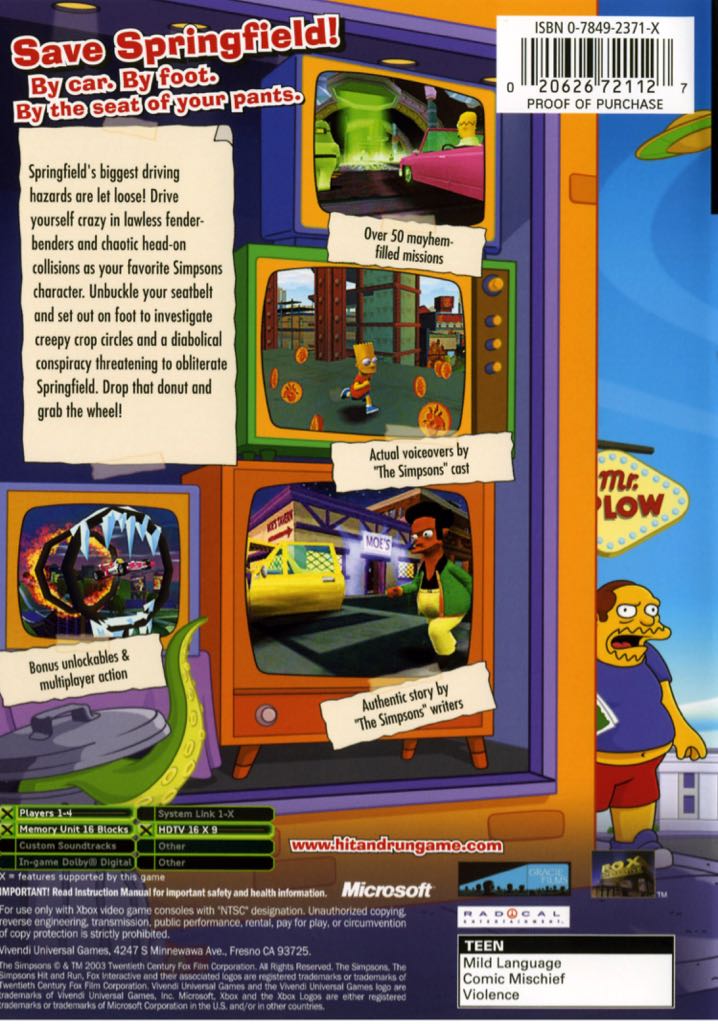 Simpsons Hit and Run, The - Microsoft Xbox (Vivendi Universal - 1) video game collectible [Barcode 3348542205444] - Main Image 2