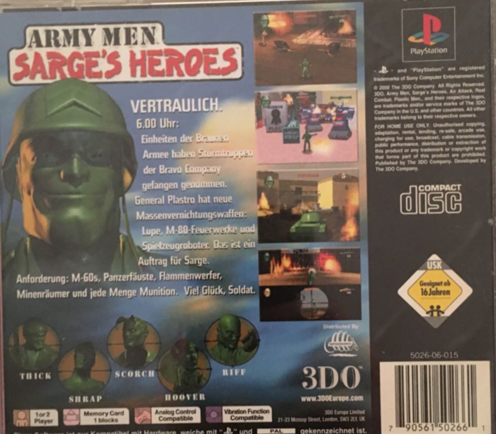 Army Men: Sarge’s Heroes - Sony PlayStation video game collectible [Barcode 790561502661] - Main Image 2