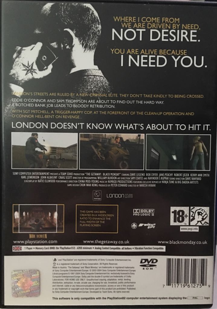 Getaway: Black Monday, The - Sony PlayStation 2 (PS2) video game collectible [Barcode 711719612759] - Main Image 2