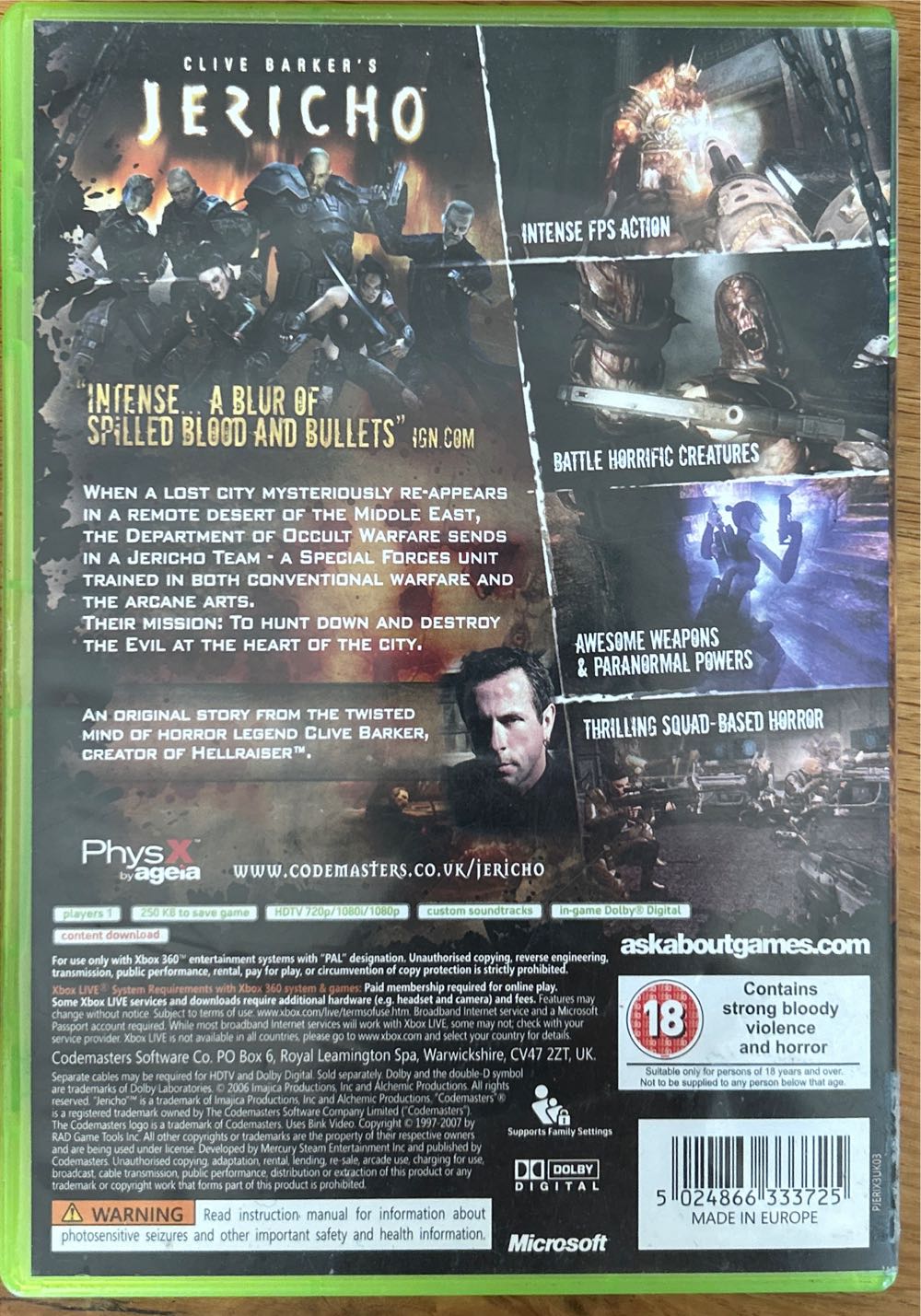 Clive Barker’s Jericho - Microsoft Xbox 360 (Codemasters - 1) video game collectible [Barcode 5024866333725] - Main Image 2