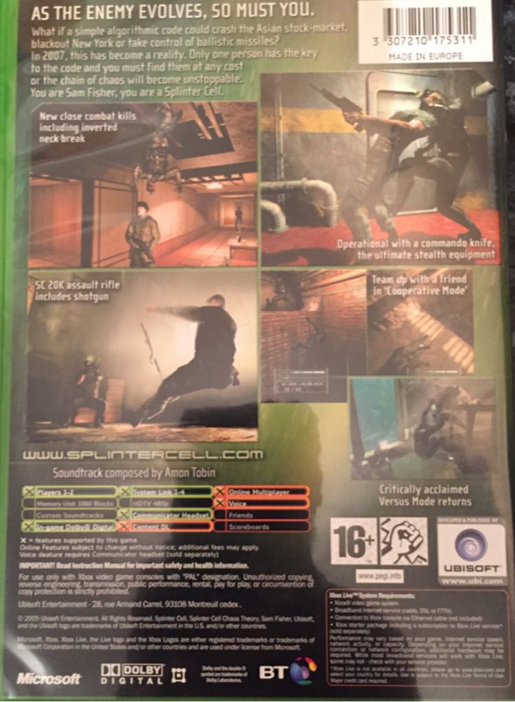 Splinter Cell: Chaos Theory - Microsoft Xbox (Ubisoft - 2) video game collectible [Barcode 3307210175311] - Main Image 2
