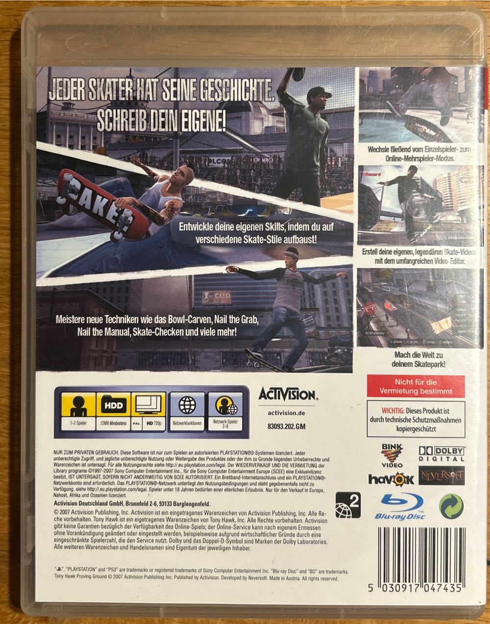 Tony Hawks Proving Ground - Sony PlayStation 3 (PS3) video game collectible [Barcode 5030917047435] - Main Image 2