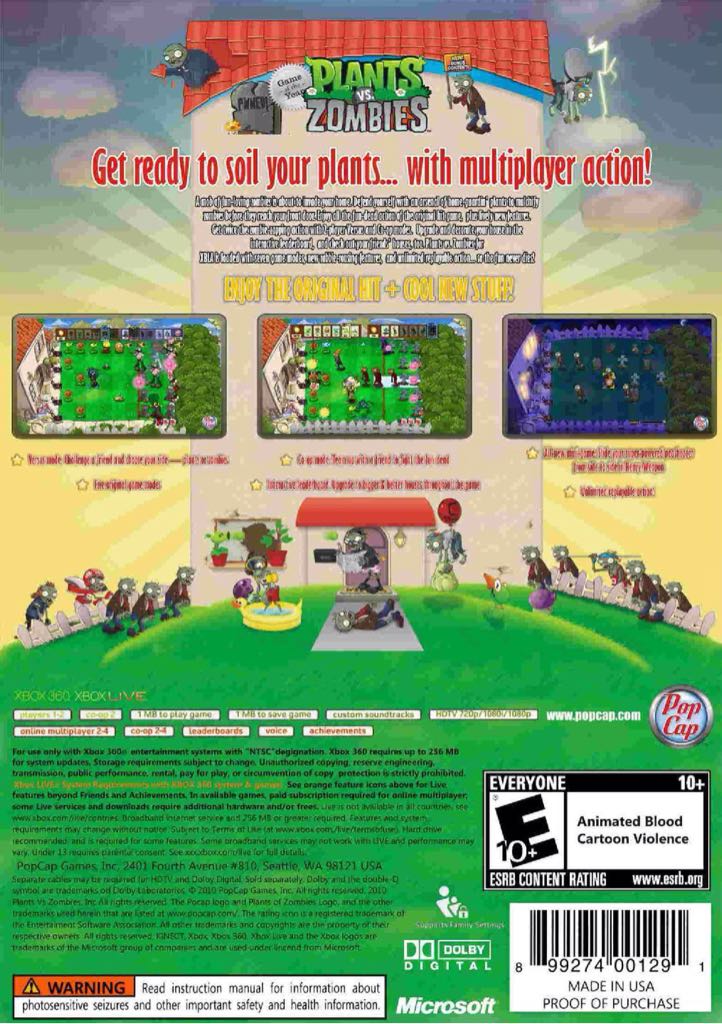 Plants Vs Zombies - Microsoft Xbox Live (Pop Cap - 1) video game collectible [Barcode 899214008236] - Main Image 2