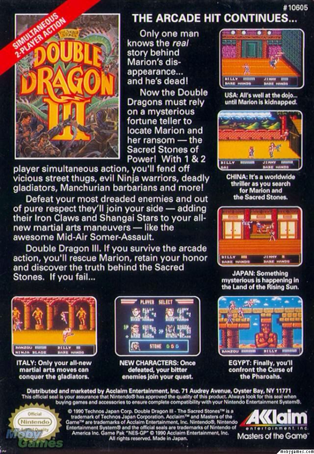 Double Dragon III: The Sacred Stones - Nintendo Entertainment System (NES) (Acclaim Enternainment - 1-2) video game collectible - Main Image 2