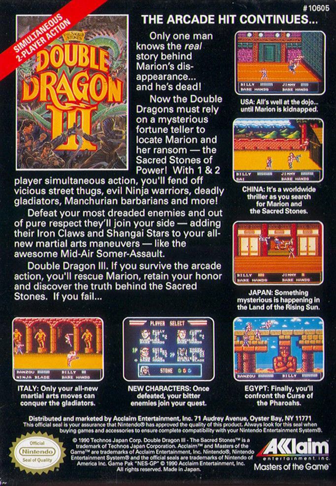 Double Dragon III: The Sacred Stones - Nintendo Entertainment System (NES) (Acclaim Entertainment) video game collectible - Main Image 2