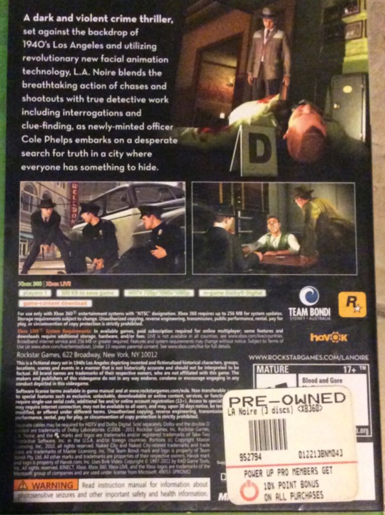 La Noire - Microsoft Xbox 360 (Rock Star Games) video game collectible - Main Image 2