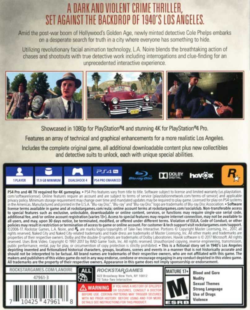 L.A. Noire - Sony PlayStation 4 (PS4) (Rockstar Games - 1) video game collectible - Main Image 2