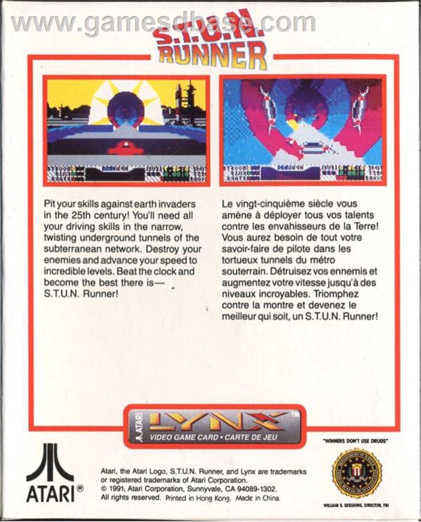 S.T.U.N. Runner - Atari Lynx (Atari Corporation - 1) video game collectible [Barcode 077000020376] - Main Image 2