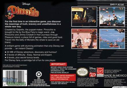 Pinocchio - Nintendo Super Nintendo Entertainment System (SNES) (Disney Interactive - 1) video game collectible [Barcode 045496330408] - Main Image 2