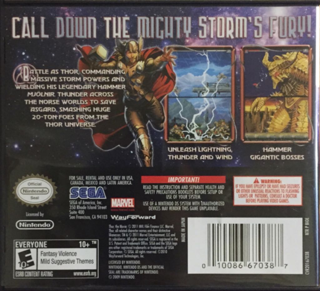 Thor: God of Thunder - Nintendo DS (SEGA Enterprises Ltd. - 1) video game collectible [Barcode 010086670387] - Main Image 2