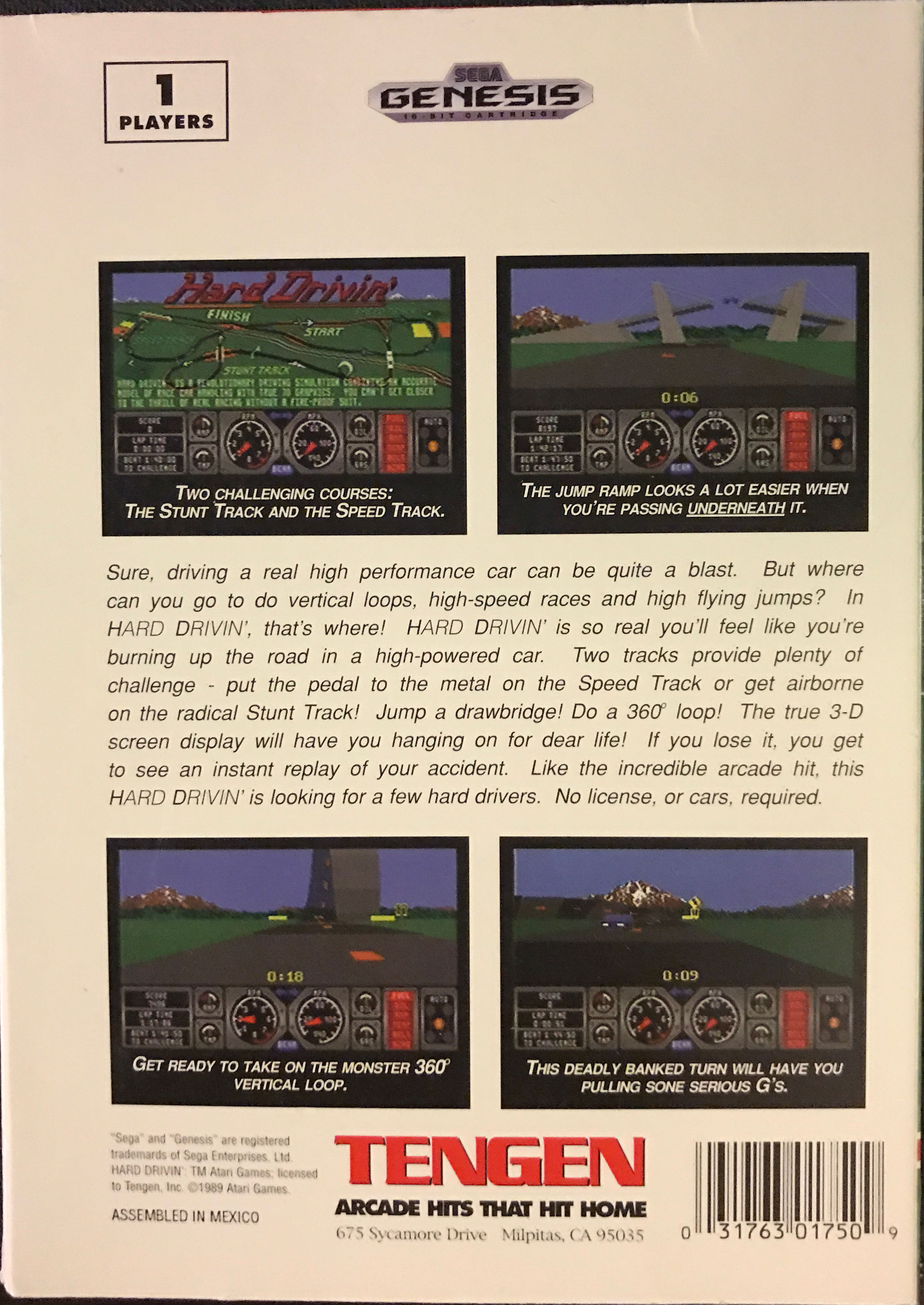 Hard Drivin’ - Sega Genesis (Mega Drive) (Tengen) video game collectible - Main Image 2