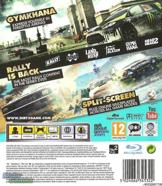 Dirt 3 - Sony PlayStation 3 (PS3) (Codemasters - 1) video game collectible [Barcode 1762636403424] - Main Image 2