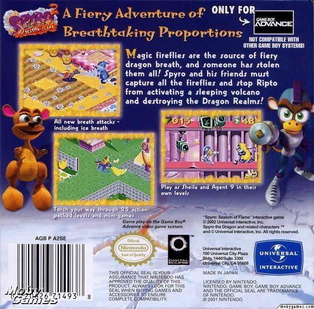 Spyro 2: Season Of Flame - Nintendo Game Boy Advance (GBA) (Universal Interactive - 1) video game collectible [Barcode 020626714938] - Main Image 2