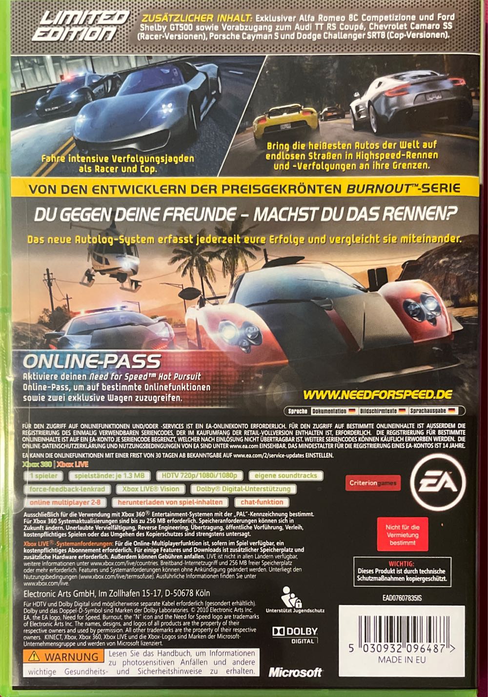 Need For Speed - Hot Pursuit Limited Edition - Microsoft Xbox 360 (Electronic Arts/EA Games - 8) video game collectible [Barcode 5030932096487] - Main Image 2