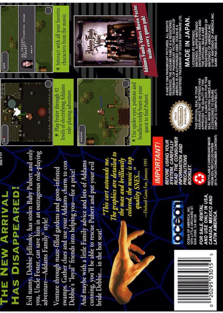 Addams Family Values - Nintendo Super Nintendo Entertainment System (SNES) video game collectible - Main Image 2