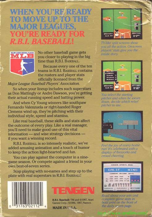 RBI Baseball - Nintendo Entertainment System (NES) video game collectible - Main Image 2