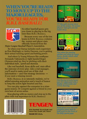 RBI Baseball - Nintendo Entertainment System (NES) (Tengen - 2) video game collectible - Main Image 2