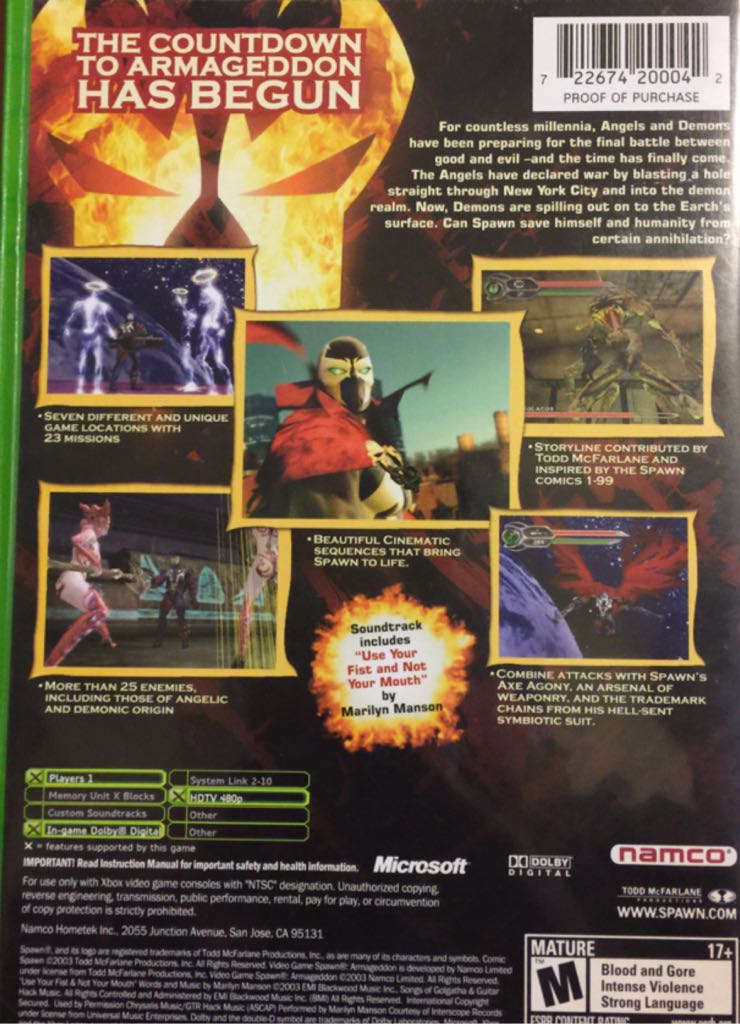 Spawn: Armageddon - Microsoft Xbox (Namco - 1) video game collectible [Barcode 722674200042] - Main Image 2