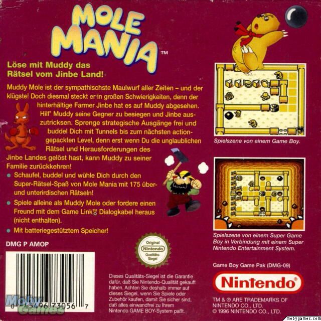 Mole Mania - Nintendo Game Boy (Nintendo - 1) video game collectible [Barcode 045496730567] - Main Image 2