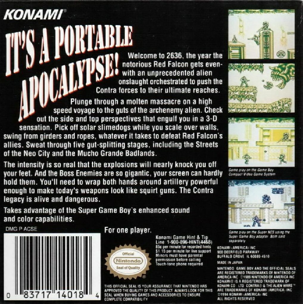Contra The Alien Wars - Nintendo Game Boy (Konami) video game collectible - Main Image 2